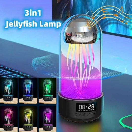 Creative 3in1 Colorful Jellyfish Lamp With Clock Luminous Portable Stereo Breathing Light Smart Decoration Bluetooth-compatible Speaker null